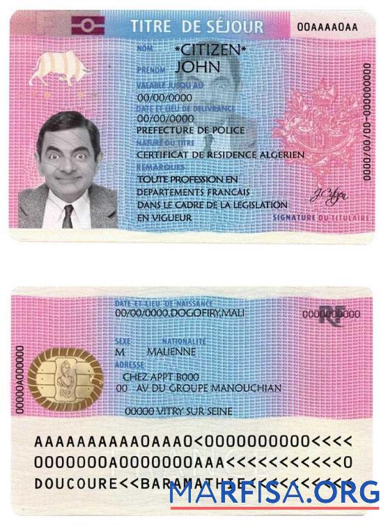 Printable France Residence permit (Titre de séjour) example